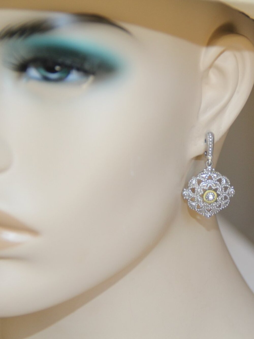 Judith Ripka Sterling Silver 18k Gold Diamond Earrings. Gorgeous Iconic